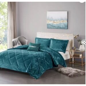 Intelligent Design Twin/TXL Size Duvet Cover Set 3-Pcs Velvet Machine Wash Teal